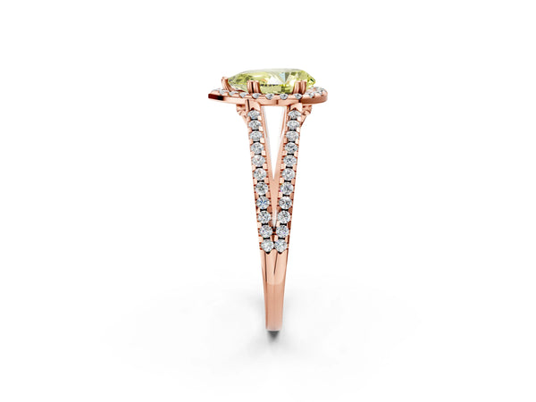 Rose gold Fancy Yellow Pear Cut Diamond Halo Split Shank Engagement Ring