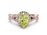 Rose gold Fancy Yellow Pear Cut Diamond  Halo Twist Band Solitaire Prong Setting Ring_18