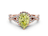 Rose gold Fancy Yellow Pear Cut Diamond  Halo Twist Band Solitaire Prong Setting Ring_48