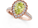 Rose gold Fancy Yellow Pear  Cut Diamond Milgrain Floral Halo Engagement Ring with Pavé Band_16