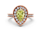 Rose gold Fancy Yellow Pear Cut Diamond Milgrain Halo Engagement Ring with Round Pavé Band and Prong Setting_12