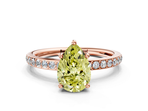 Rose gold Fancy Yellow Pear  Cut Diamond Pavé Band Ring with Four-Prong Setting