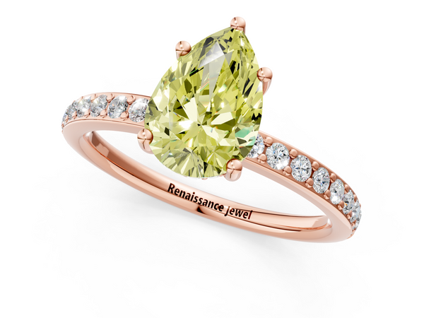 Rose gold Fancy Yellow Pear  Cut Diamond Pavé Band Ring with Four-Prong Setting