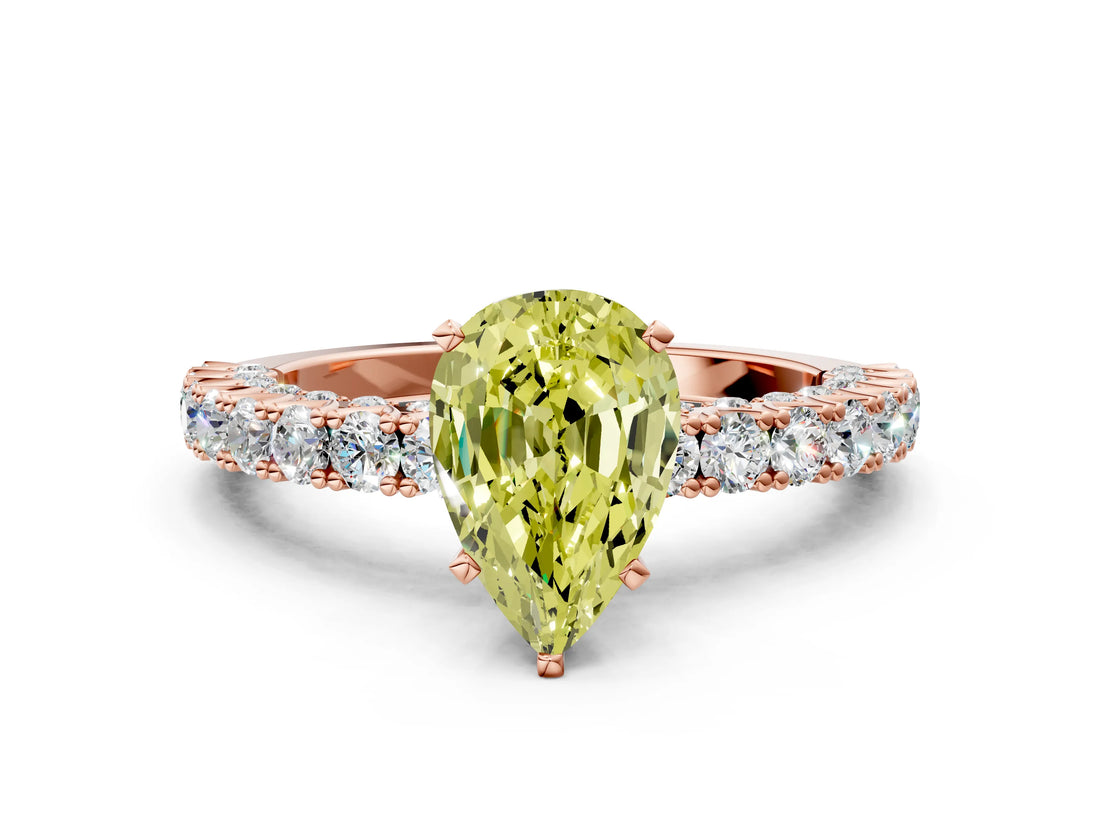 Rose gold Fancy Yellow Pear Cut Diamond Pavé Band Solitaire Ring with Prong Setting_63