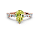 Rose gold Fancy Yellow Pear Cut Diamond Pavé Band Solitaire Ring with Prong Setting_63