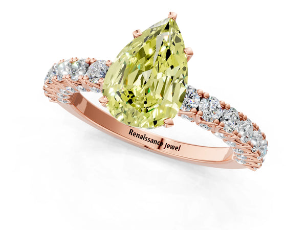 Rose gold Fancy Yellow Pear Cut Diamond Pavé Band Solitaire Ring with Prong Setting