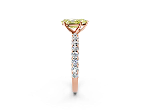 Rose gold Fancy Yellow Pear Cut Diamond Pavé Band Solitaire Ring with Prong Setting