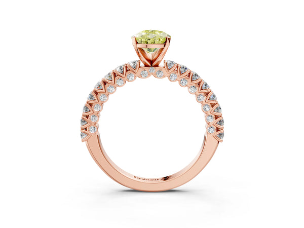 Rose gold Fancy Yellow Pear Cut Diamond Pavé Band Solitaire Ring with Prong Setting