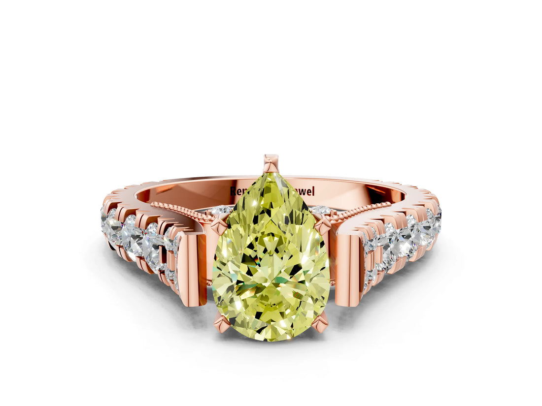 Rose gold Fancy Yellow Pear  Cut Diamond Pavé Band Solitaire with Four-Prong Setting_15