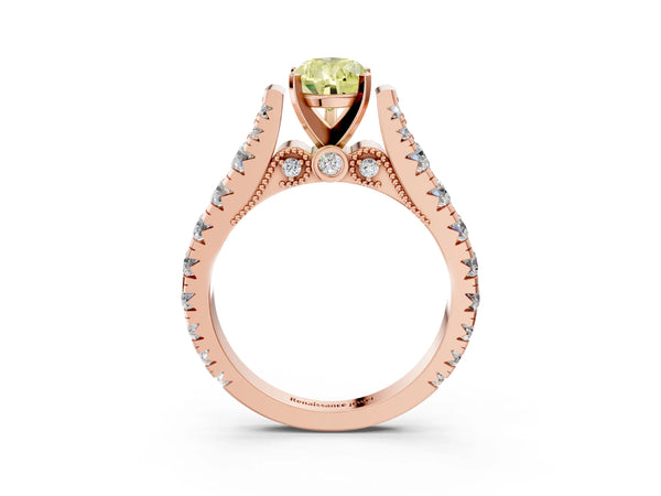 Rose gold Fancy Yellow Pear Cut Diamond Classic Solitaire Ring with Pavé Band and Four-Prong Setting