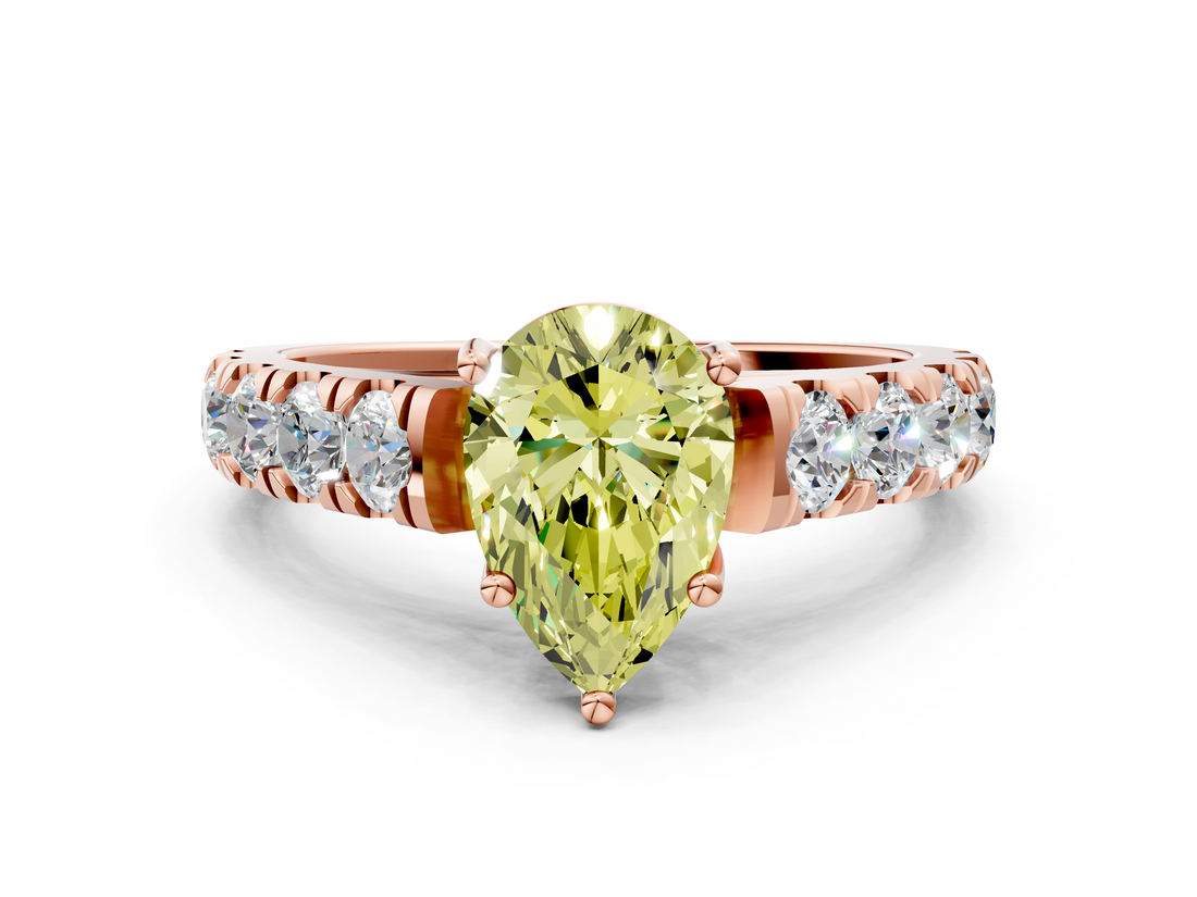 Rose gold Fancy Yellow Pear  Cut Diamond Pavé Band Solitaire with Four-Prong Setting_3
