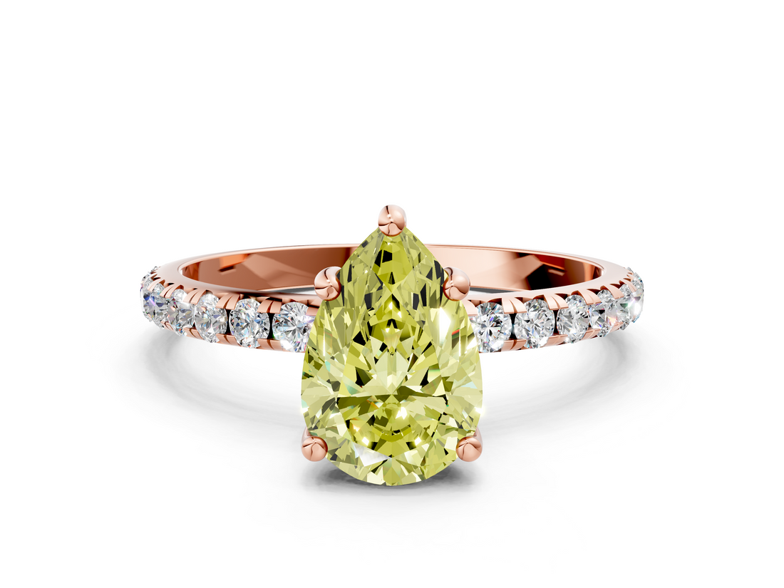 Rose gold Fancy Yellow Pear  Cut Diamond Pavé Band Solitaire with Four-Prong Setting_3