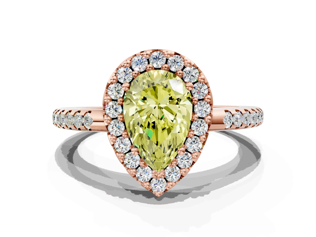 Rose gold Fancy Yellow Pear Cut Diamond Pavé Halo Ring with Four-Prong Setting_36