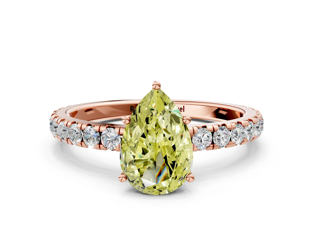 Rose gold Fancy Yellow Pear Cut Diamond Pavé Solitaire Engagement Ring with Four-Prong Setting_97