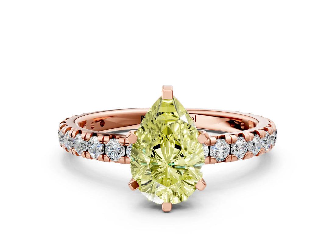 Rose gold Fancy Yellow Pear Cut Diamond Pavé Solitaire Ring with Round Band and Prong Setting_12