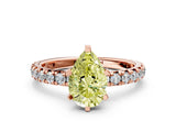 Rose gold Fancy Yellow Pear Cut Diamond Pavé Solitaire Ring with Round Band and Prong Setting_12