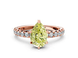 Rose gold Fancy Yellow Pear Cut Diamond Pavé Solitaire Ring with Round Band and Prong Setting_24