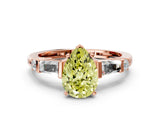 Rose gold Fancy Yellow Pear  Cut Diamond Ring with Baguette Side Stones, Channel Set Band, and Four-Prong Setting_24