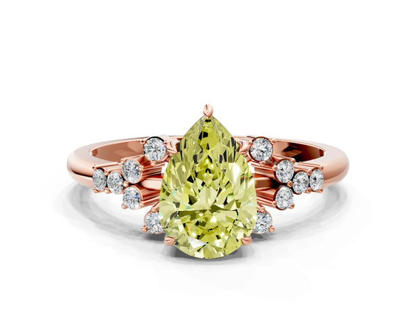Rose gold Fancy Yellow Pear Cut Diamond Ring with Side Stones and Four-Prong Setting