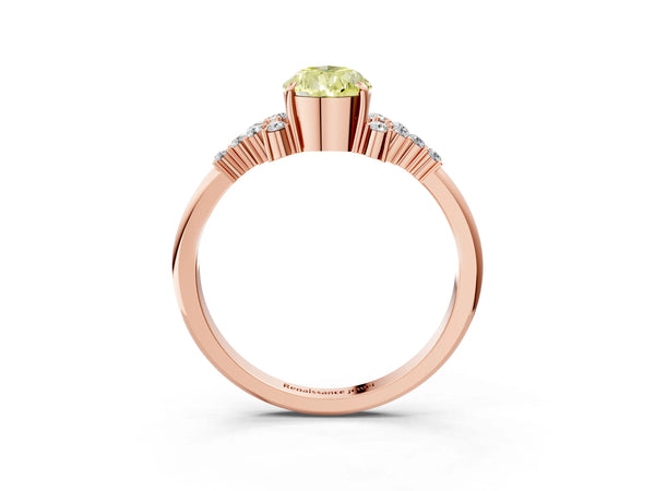 Rose gold Fancy Yellow Pear Cut Diamond Ring with Side Stones and Four-Prong Setting