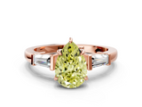 Rose gold Fancy Yellow Pear  Cut Diamond Ring with Tapered Baguette Side Stones in Four-Prong Setting_3
