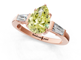 Rose gold Fancy Yellow Pear  Cut Diamond Ring with Tapered Baguette Side Stones in Four-Prong Setting_4