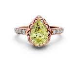 Rose gold Fancy Yellow Pear Cut Diamond Scalloped Halo Engagement Ring with Round Shared Prong Band_12
