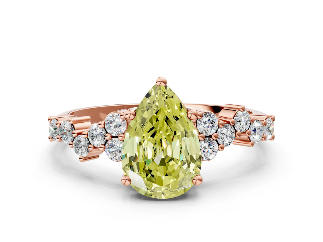 Rose gold Fancy Yellow Pear Cut Diamond Scattered Round Accent Ring with Prong Setting_12