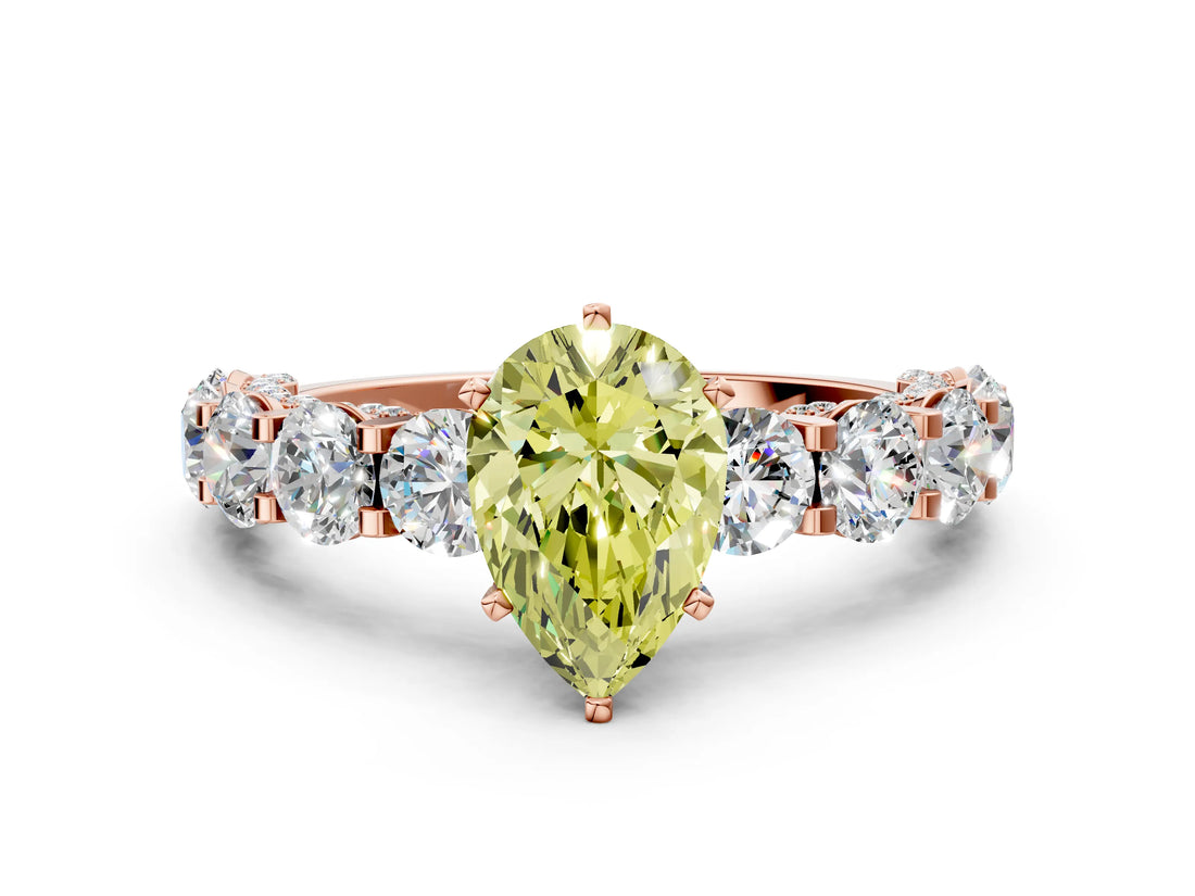 Rose gold Fancy Yellow Pear Cut Diamond Side Stone Engagement Ring with Four-Prong Setting_24