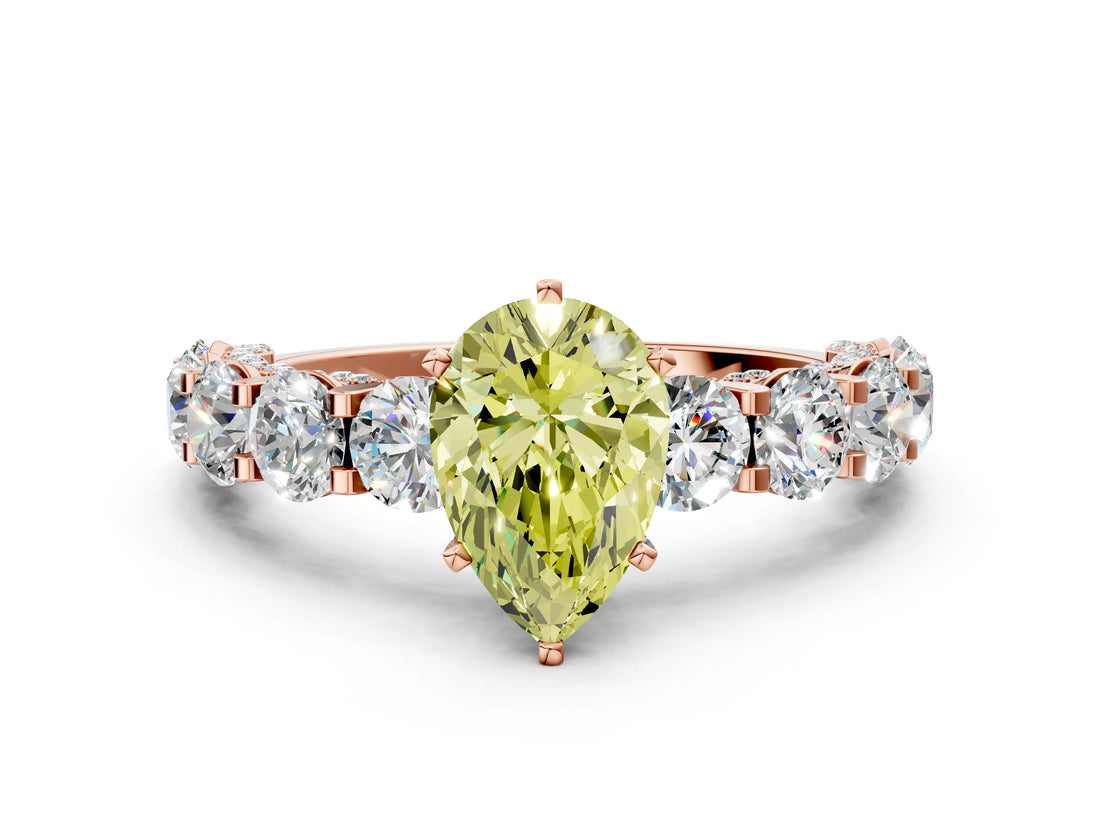 Rose gold Fancy Yellow Pear Cut Diamond Side Stone Engagement Ring with Four-Prong Setting_36