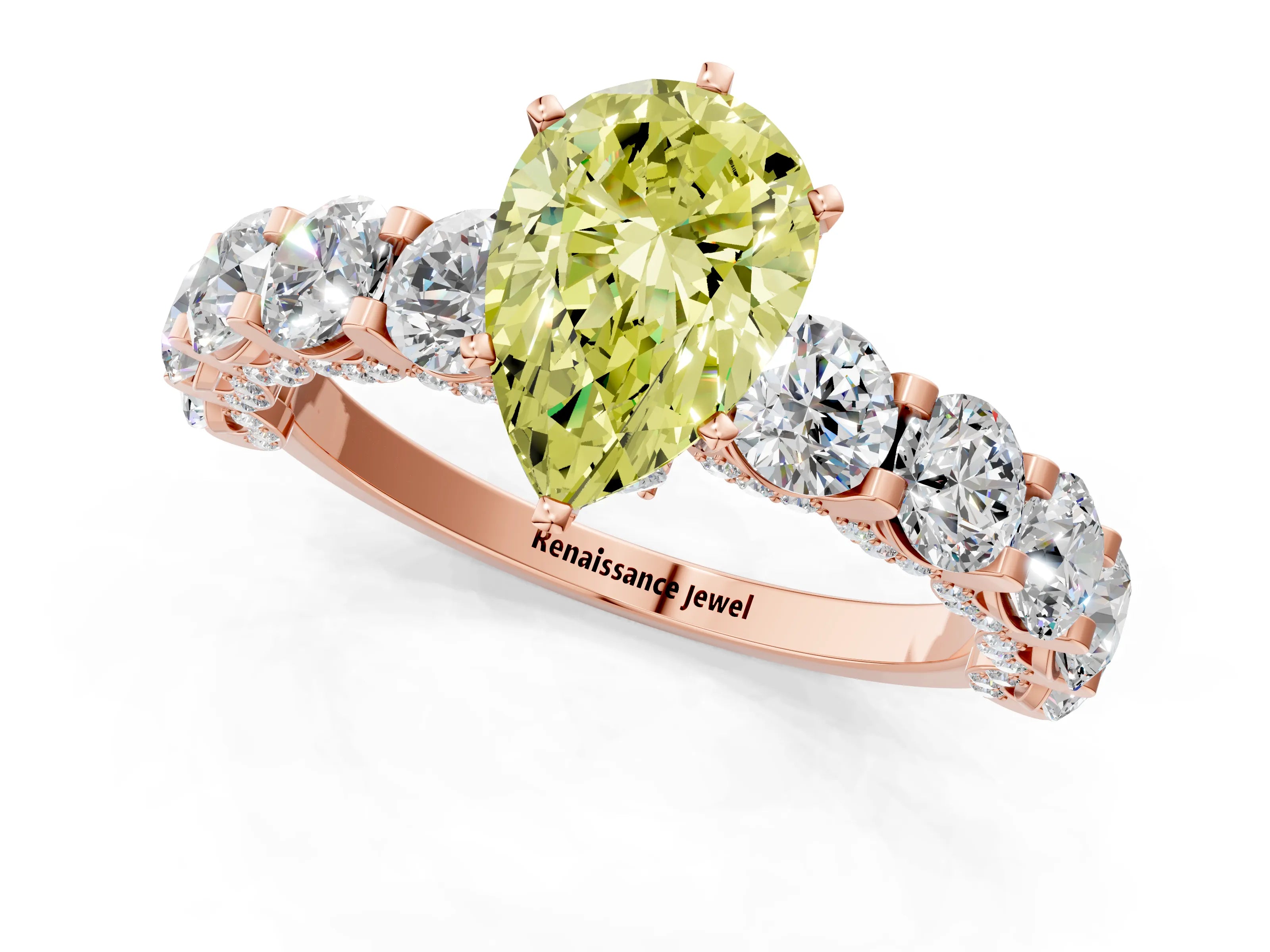 Rose gold Fancy Yellow Pear Cut Diamond Side Stone Engagement Ring with Four-Prong Setting_37