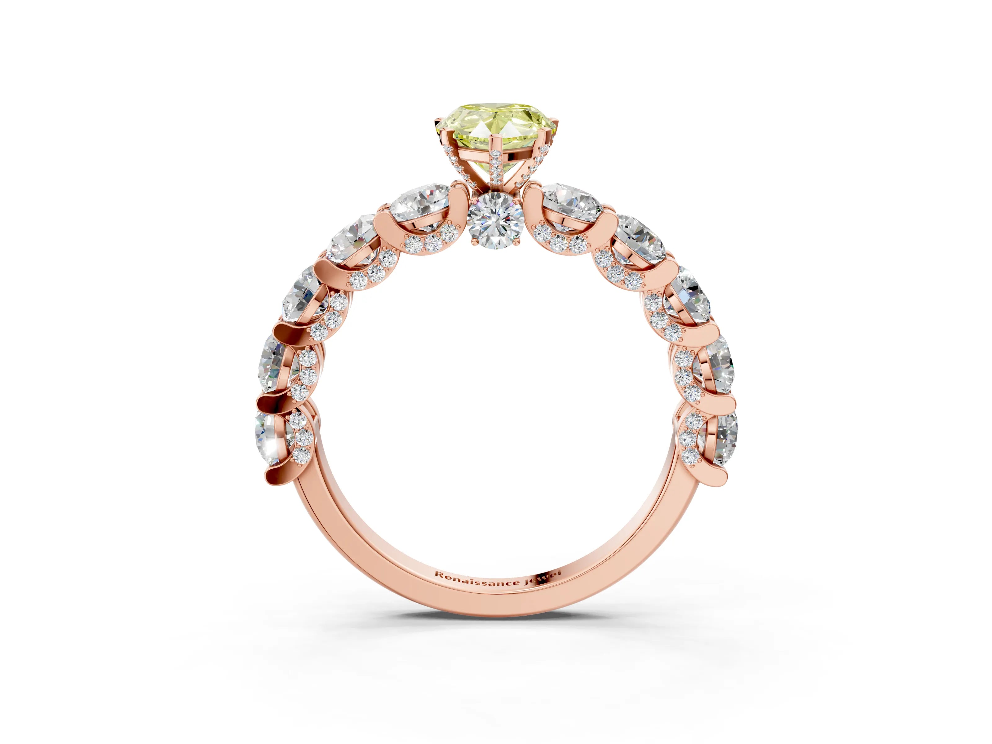 Rose gold Fancy Yellow Pear Cut Diamond Side Stone Engagement Ring with Four-Prong Setting_39