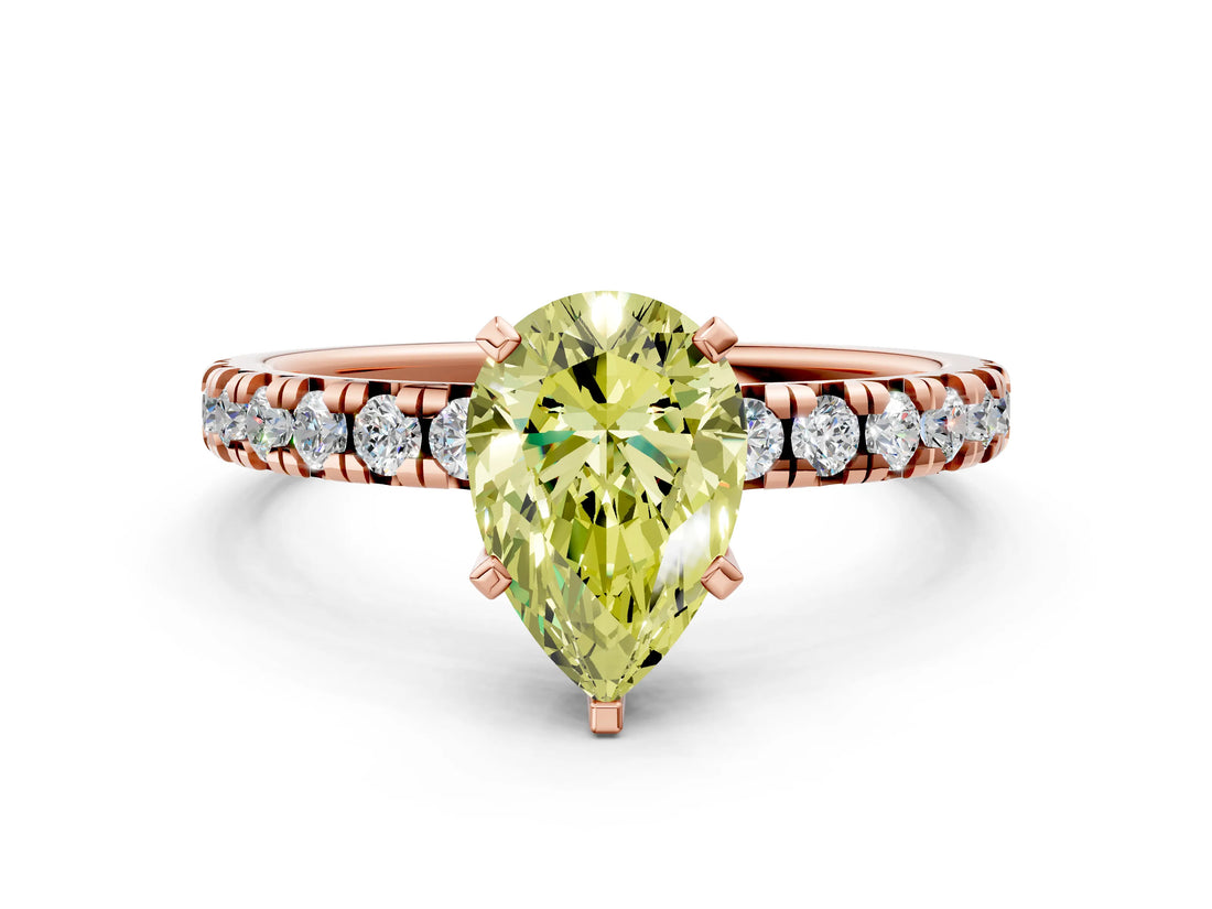 Rose gold Fancy Yellow Pear Cut Diamond Solitaire Pavé Engagement Ring with Round Band and Prong Setting_61