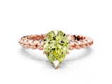 Rose gold Fancy Yellow Pear Cut Diamond Solitaire Ring with Beaded Band and Prong Setting_291