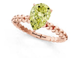 Rose gold Fancy Yellow Pear Cut Diamond Solitaire Ring with Beaded Band and Prong Setting_292