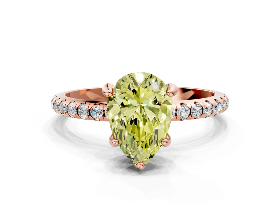 Rose gold Fancy Yellow Pear Cut Diamond Solitaire Ring with Four-Prong Setting and Pavé Band_3