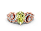 Rose gold Fancy Yellow Pear Cut Diamond Solitaire Ring with Milgrain Pavé Band and Four-Prong Setting_177