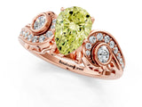 Rose gold Fancy Yellow Pear Cut Diamond Solitaire Ring with Milgrain Pavé Band and Four-Prong Setting_178