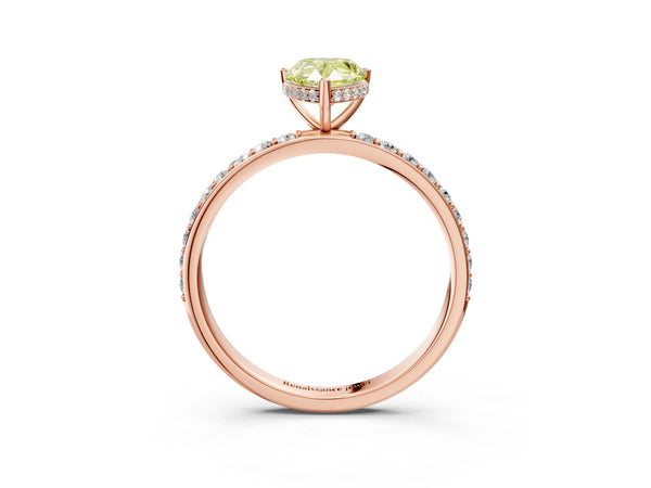 Rose gold Fancy Yellow Pear Cut Diamond Solitaire Ring with Pavé Band and Hidden Halo
