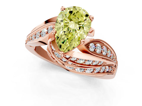 Rose gold Fancy Yellow Pear Cut Diamond Solitaire Ring with Prong Setting and Twisted Pavé Band_1