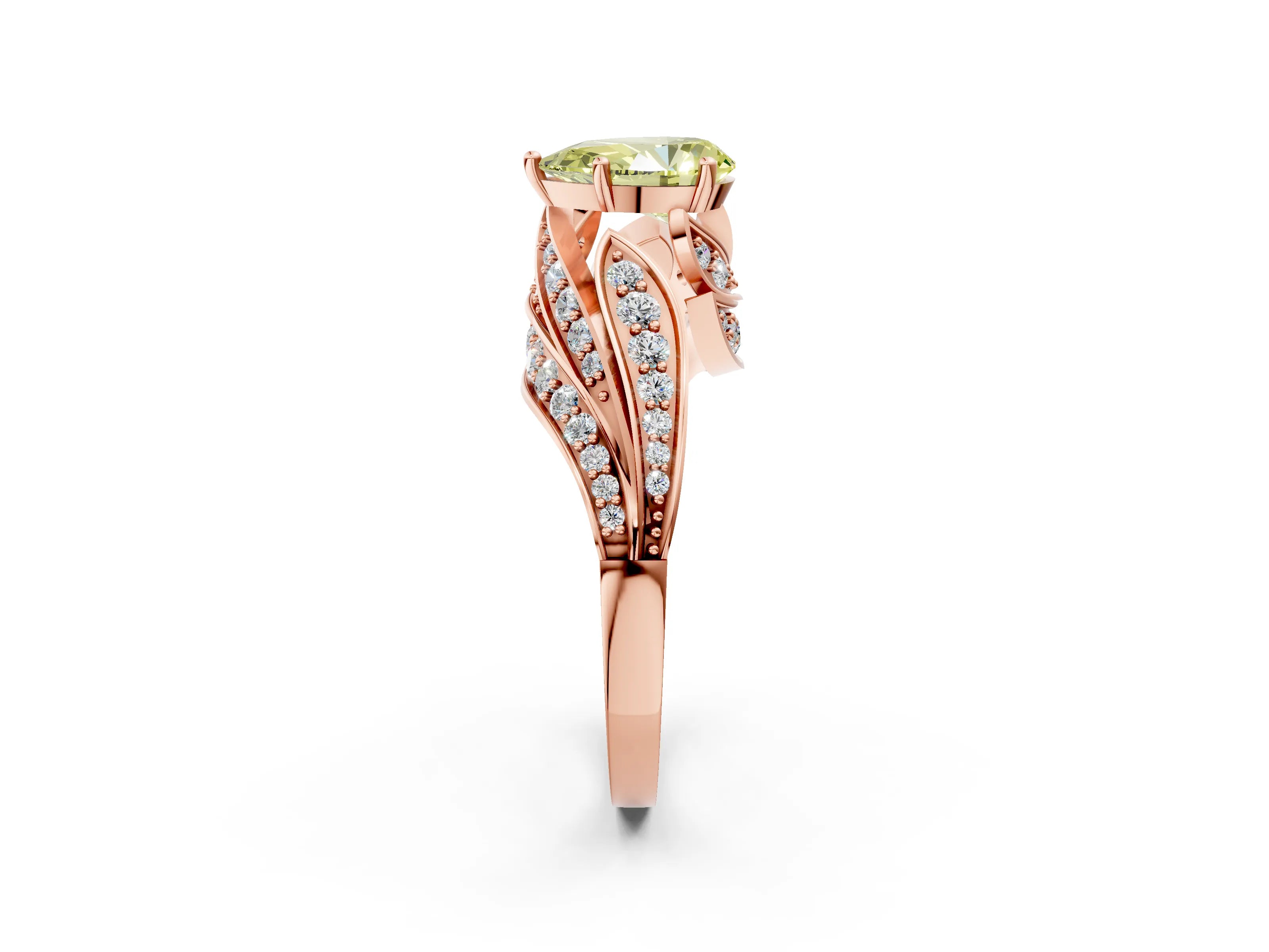 Rose gold Fancy Yellow Pear Cut Diamond Solitaire Ring with Prong Setting and Twisted Pavé Band_2