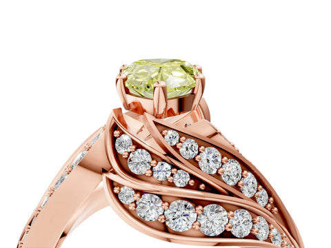 Rose gold Fancy Yellow Pear Cut Diamond Solitaire Ring with Prong Setting and Twisted Pavé Band_4