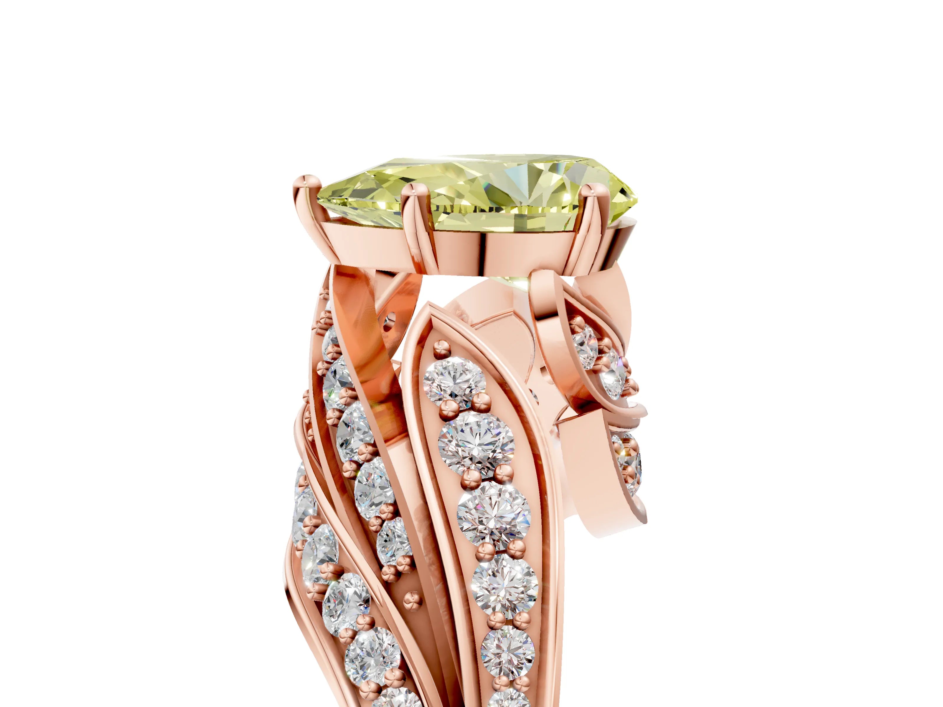 Rose gold Fancy Yellow Pear Cut Diamond Solitaire Ring with Prong Setting and Twisted Pavé Band_5