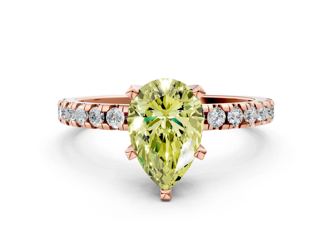 Rose gold Fancy Yellow Pear Cut Diamond Solitaire Ring with Round  Pavé Band and Four-Prong Setting_48