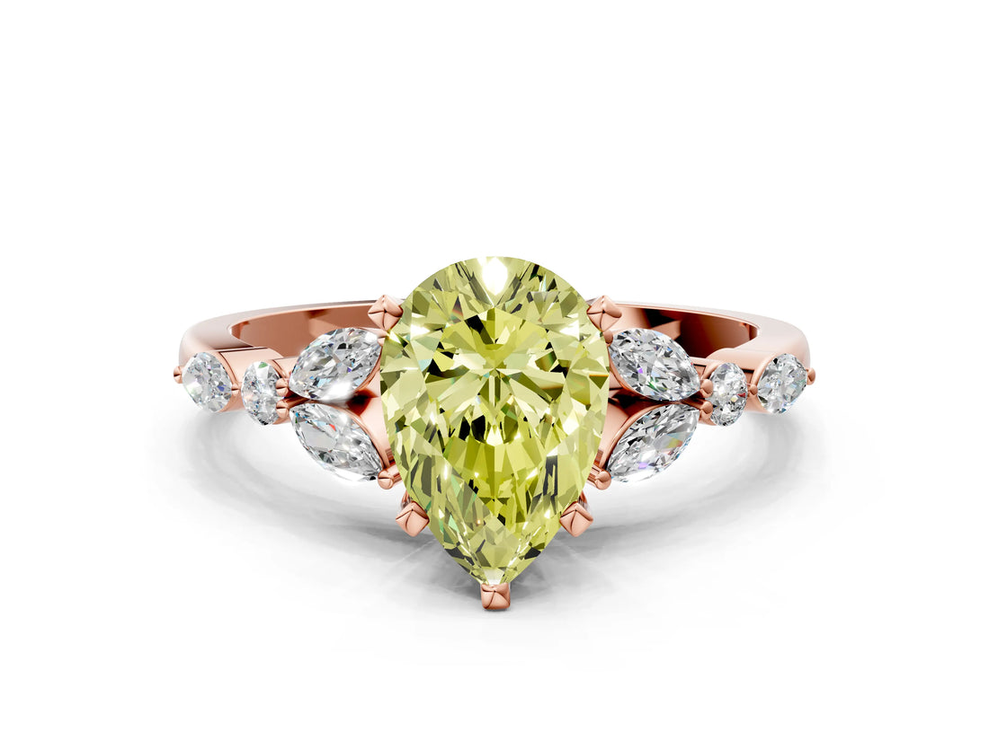 Rose gold Fancy Yellow Pear Cut Diamond Solitaire Ring with Side Stones and Four-Prong Setting_36