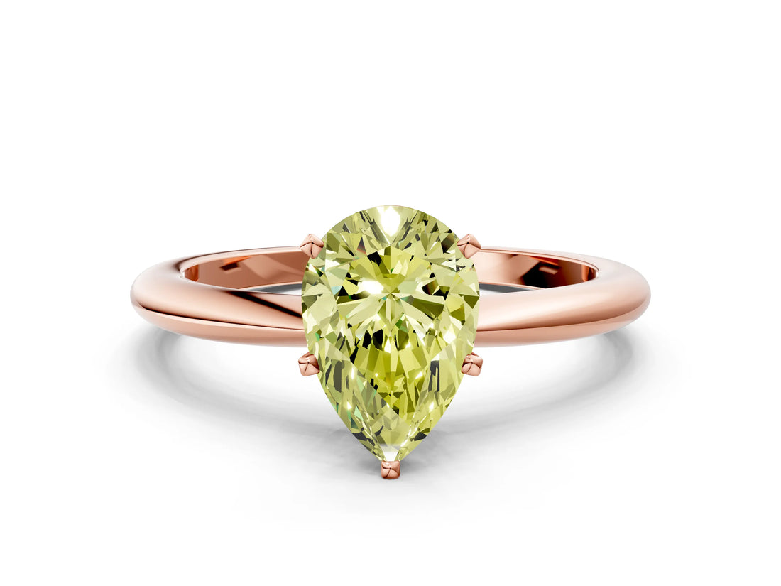 Rose gold Fancy Yellow Pear Cut Diamond Solitaire Ring with Six-Prong Setting and Classic Band_272