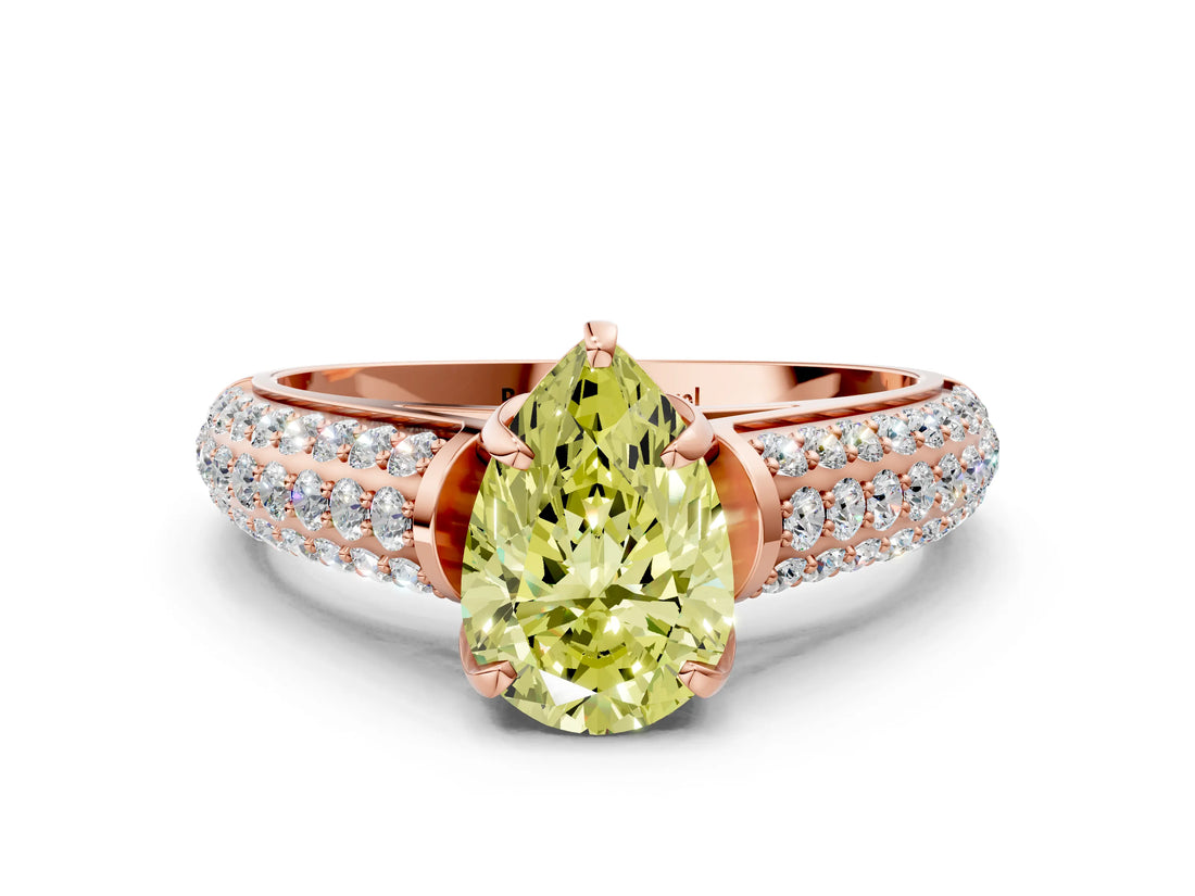 Rose gold Fancy Yellow Pear Cut Diamond Solitaire Ring with Three-Row Pavé Band and Four-Prong Setting_36