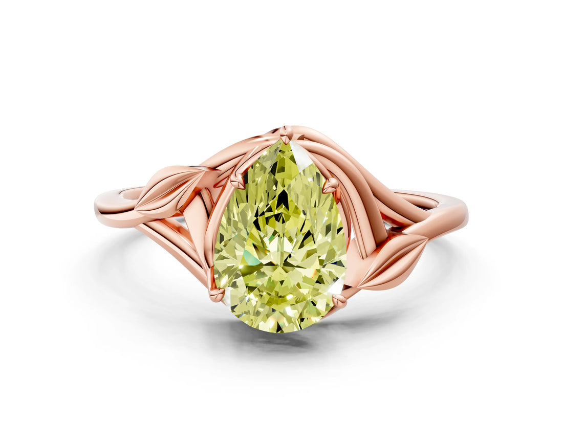 Rose gold Fancy Yellow Pear Cut Diamond Solitaire Ring with Twist Band and Four-Prong Setting_117