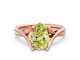 Rose gold Fancy Yellow Pear Cut Diamond Solitaire Twist Band Prong Setting Ring_55