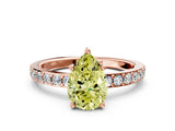 Rose gold Fancy Yellow Pear  Cut Diamond Solitaire with Pave Band and Four-Prong Setting 1